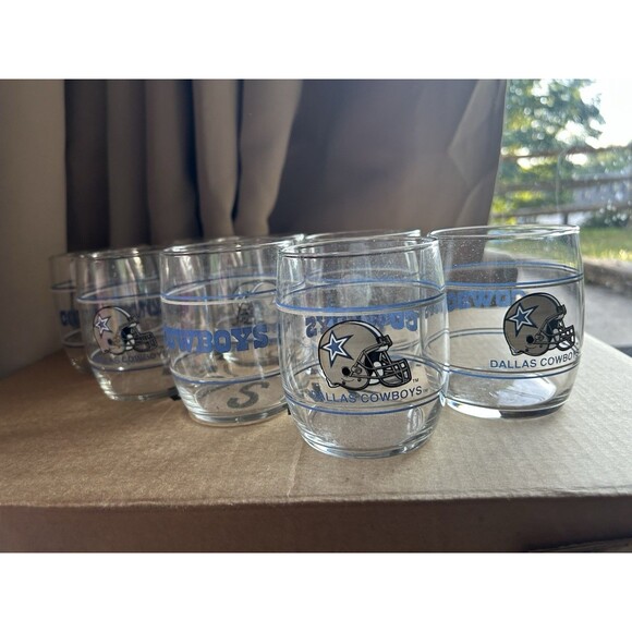 NFL Other - Vintage Dallas Cowboys Glass Football Drinking Glass 8 Set  - 8 Oz Cup NFL